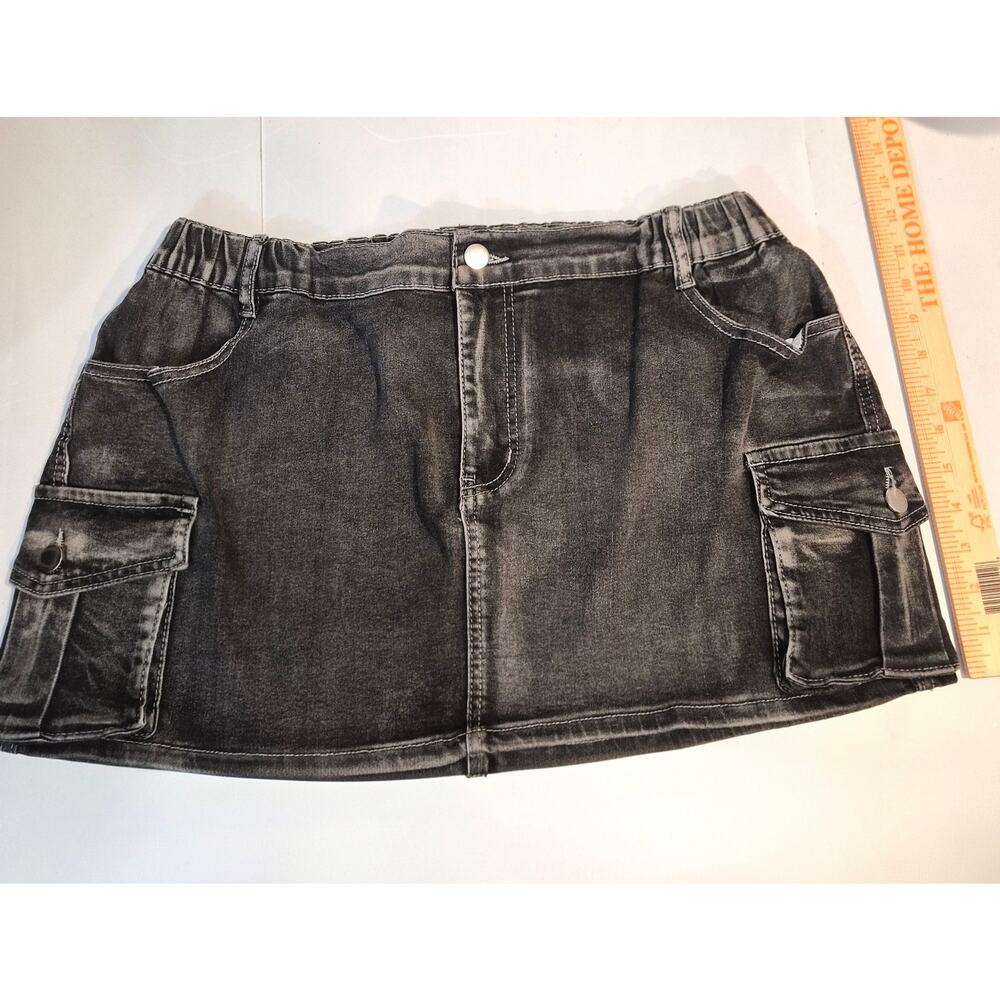 2K Cargo‎ Denim Mini Skirt Black Acid Wash Utility Grunge Punk XXL